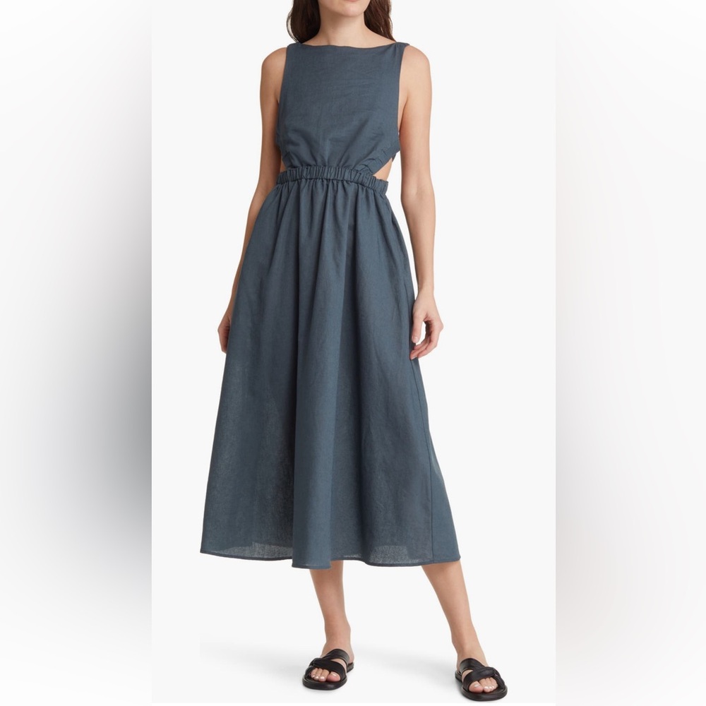 Treasure & Bond Open Back Apron dress in Slate Blue